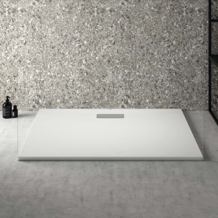 Ideal Standard Flat New Rechteck-Duschwanne T4469V1 Ablaufgarnitur mit Abdeckung, 120 x 80 x 2,5 cm, Seidenweiß