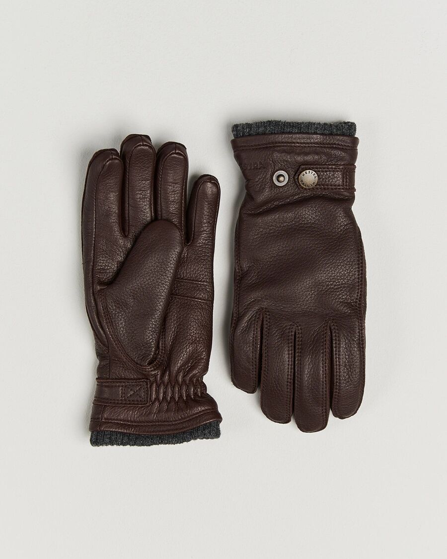 Hestra Utsjö Fleece Lined Buckle Elkskin Glove Espresso men 10 Brun