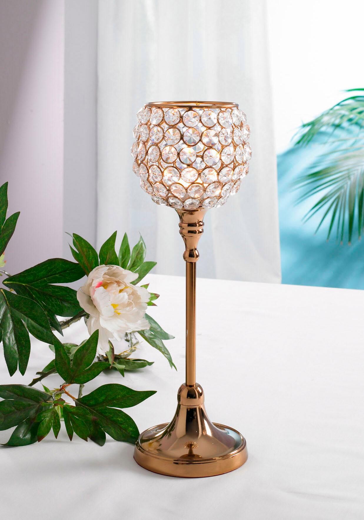 Kerzenständer GOODPRODUCT "Kristall", braun (kupferfarben), H:32cm Ø:11cm, Aluminium, Glas, Kerzenhalter, Kerzenständer kupferfarben B/H/T: 32cm