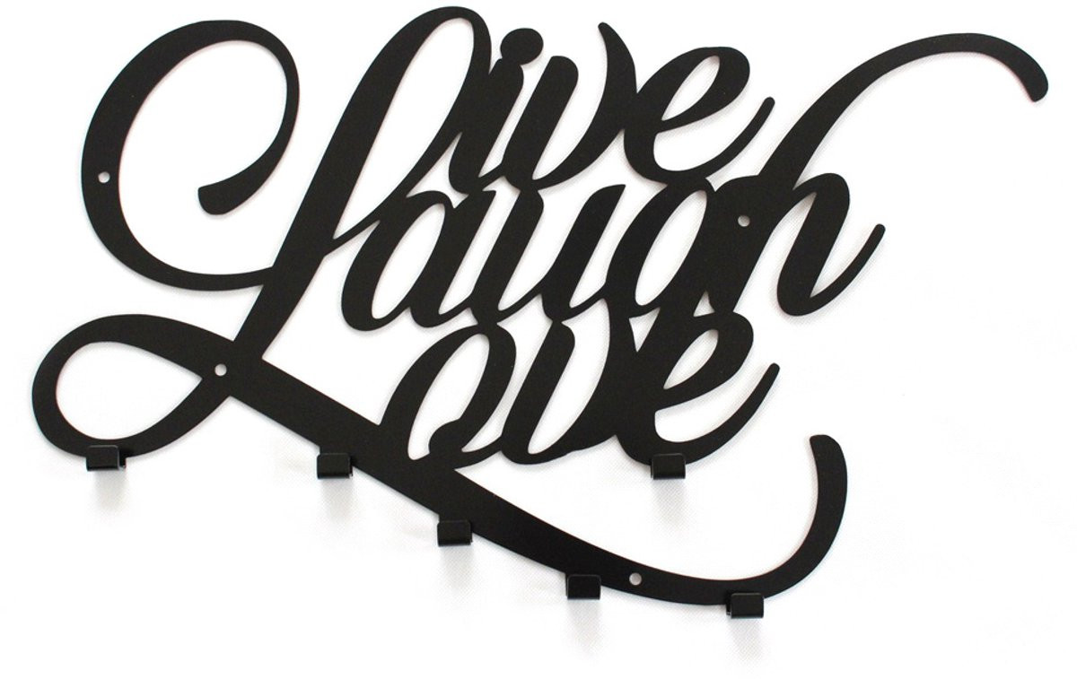 Decorizzly Live Laugh Love Wandkapstok met stalen haken - Zwart