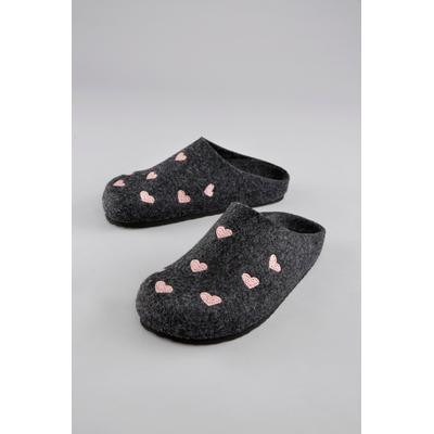 Clog ANISTON SHOES, Damen, Gr. 40, Textil, schwarz (schwarz, rosa), Schuhe Clog, Hausschuh, Homeslipper mit Herzchen-Stickerei