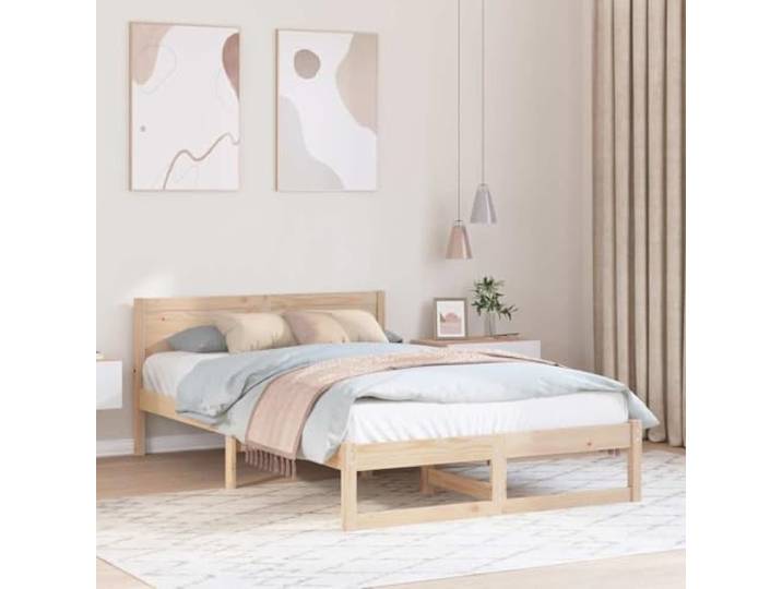 YUTAASU Bettrahmen mit Kopfteil Natur 135 x 190 cm Massives Kiefernholz Stabile Kiefernholz-Konstruktion, Lattenrost inklusive, modernes Design, pflegeleicht