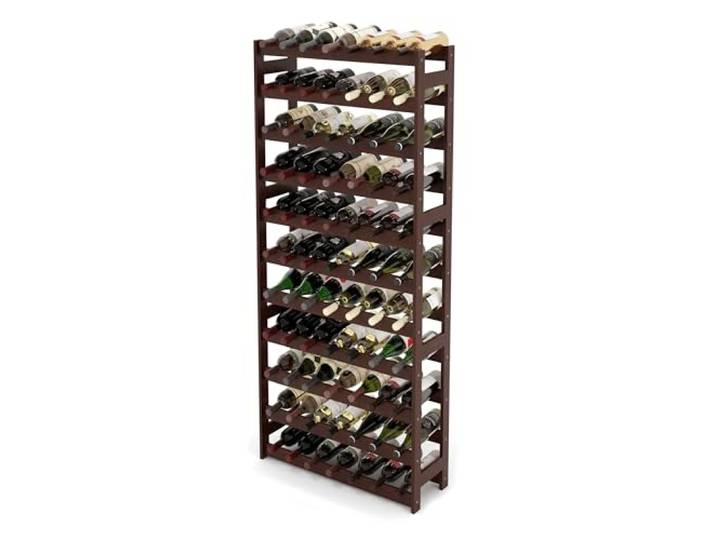 Relaxdays Weinregal, 77 Flaschen, Walnussholz, 166x72,5x25 cm, Dunkelbraun
