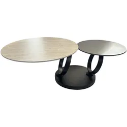 riess-ambiente Design Couchtisch DANCING RINGS rost rund drehbar Travertin Keramik schwarzes Gestell