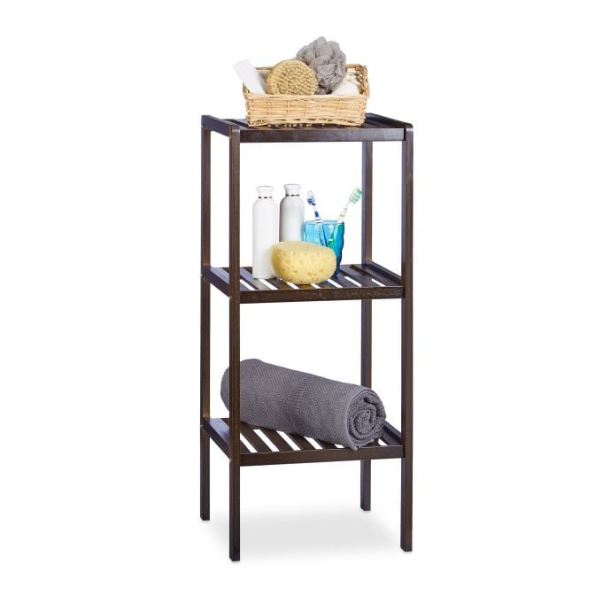 Relaxdays 3-delige bamboe badkamerrek set, donkerbruin, met 3, 4 en 5 etages