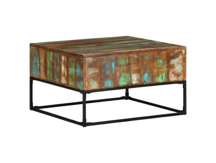 Todiikf Couchtisch Massivholz 68x68x41 cm Altholz Beistelltisch Handgefertigter Sofatisch aus Recyclingholz mit Metallgestell für Wohnzimmer, ideal für Getränke und Dekoration.