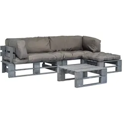 vidaXL 4-tlg. Garten-Lounge-Set Paletten Graue Auflagen Holz