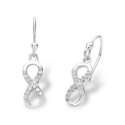 Paar Ohrhaken AMOR "Infinity/ Unendlichkeitsschleife", bunt (silberfarben, weiß, kristallweiß), Ohrringe, Damen, Silber 925 (Sterlingsilber), mit Zirkonia (synth.)