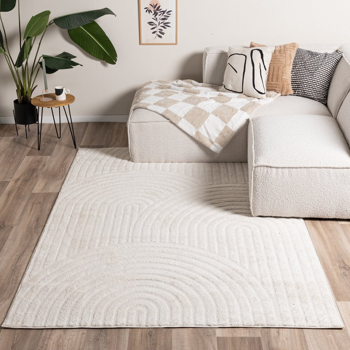 Fraai Japandi vloerkleed Yori Arches Crème 140 x 200 cm