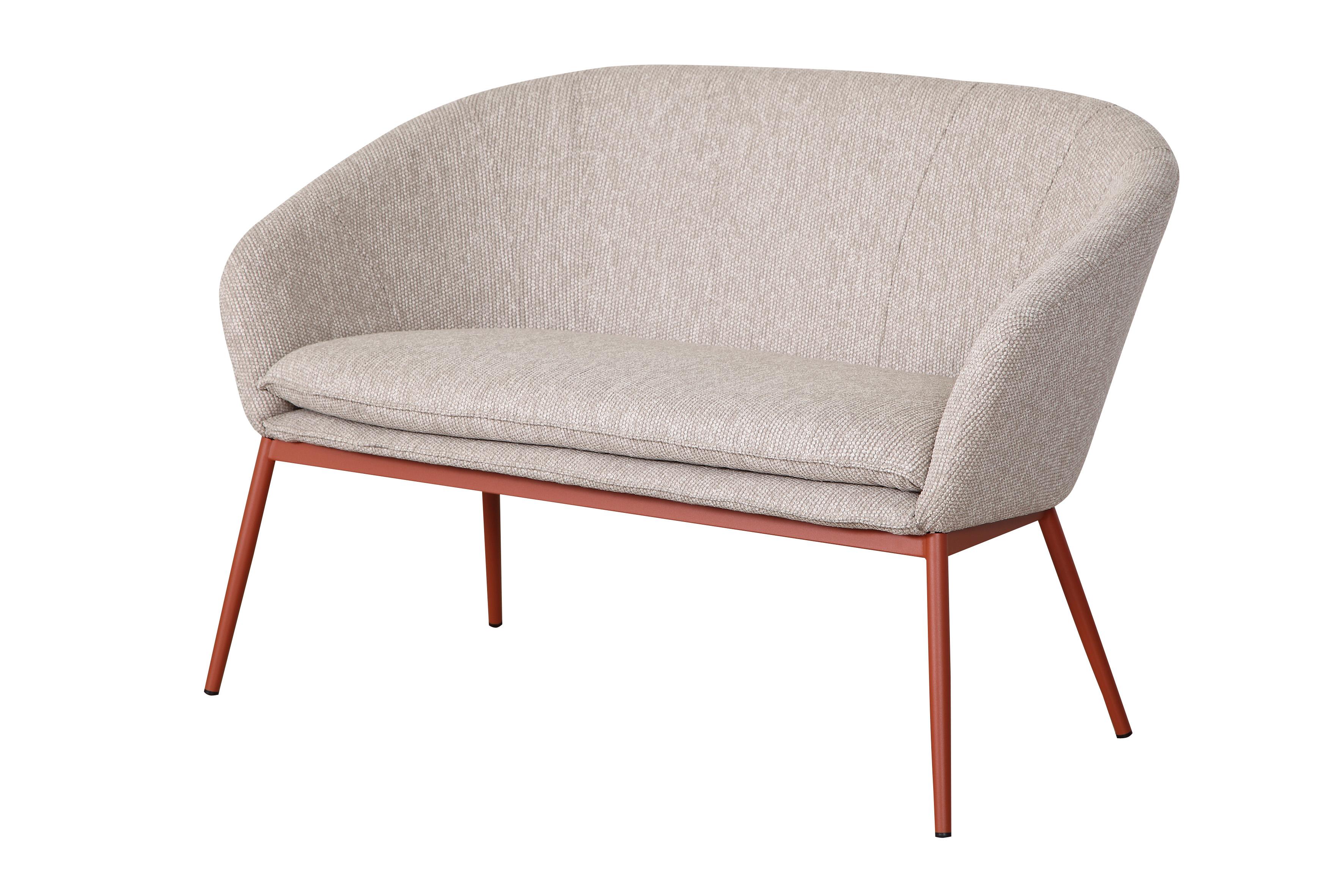 Gartensofa für 2 Personen, Modell Marseille, in der Farbe Latte, mit Metallgestell