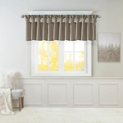 "Madison Park Karlita Lightweight Solid Faux Silk Lined Twisted Tab Top Single 50x26"" Valance with Beads"