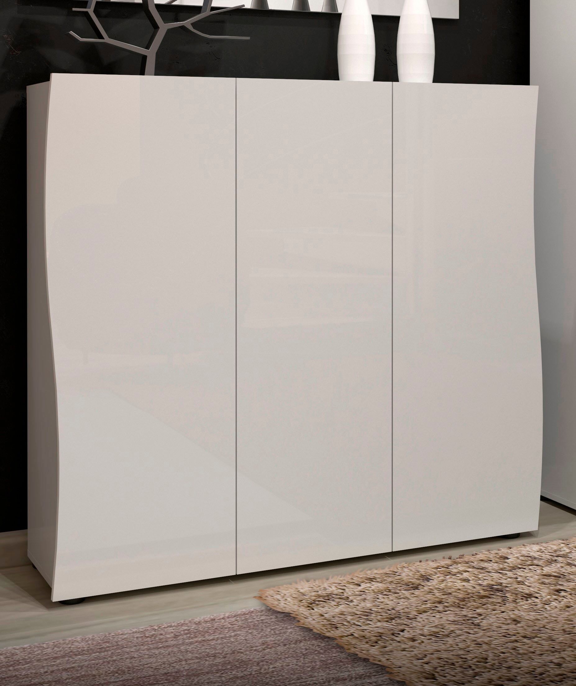Schuhschrank HOME AFFAIRE "Kiss", weiss (weiß), B:126,8cm H:115cm T:34cm, FSC-zertifizierter Holzwerkstoff, Schränke, Schuhschrank, verbesserte Qualität weiß weiss, B/H/T: 126,8cm x 115cm x 34cm, Türen: 3 Stk.
