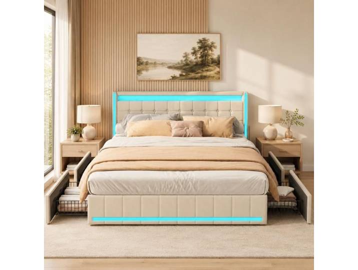 lit double 180x200 coffre avec usb et led lit coffre avec tiroirs lit capitonne lit adulte lit double avec sommier et rangement