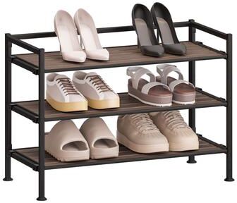 Seville Classics 9-Pair 3-Tier White Resin Slat Metal Frame Stackable Shoe Rack