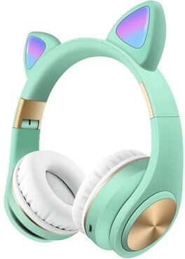 Everyday Crate RGB Cat Ear Bluetooth Gaming Headset With Wireless Audio & LED Light For Kids, Teens & Gamers green