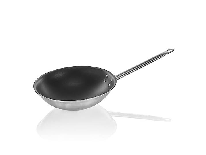 WAS Germany Wok mit PTFE Antihaftbeschichtung und rundem Boden, Ø 38 cm, Chromnickelstahl 18/10