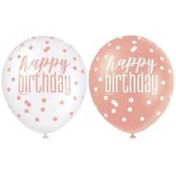 6 Luftballons roségold Happy Birthday