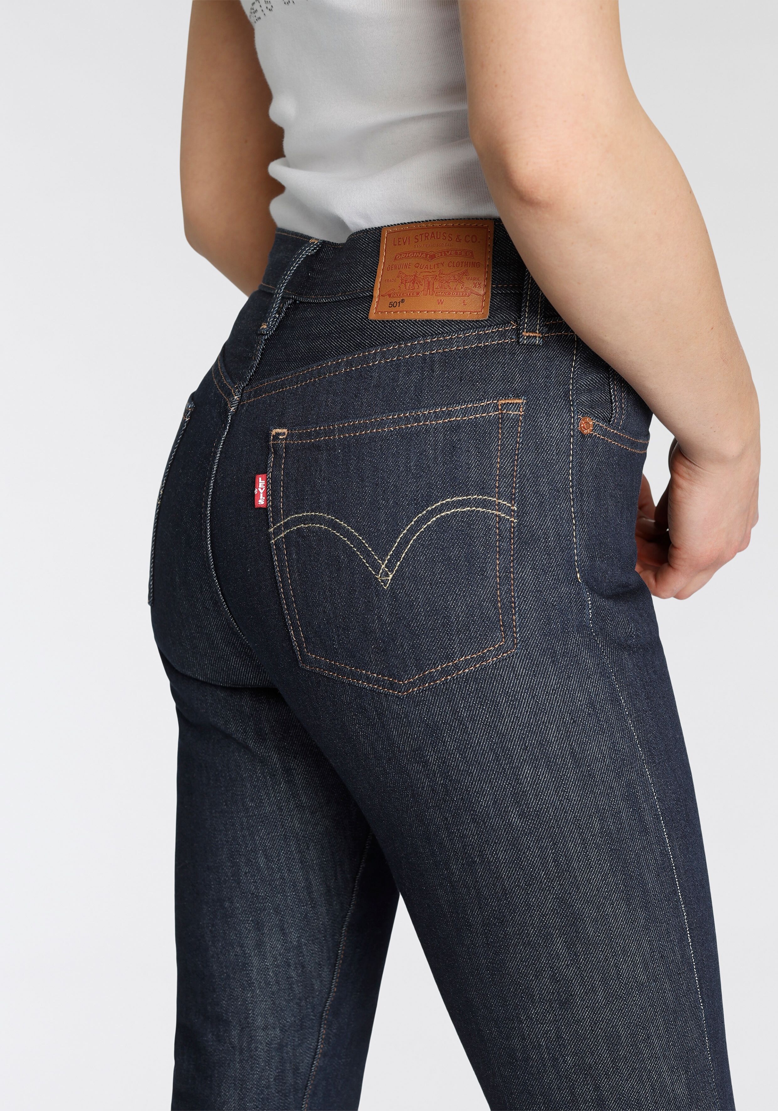 5-Pocket-Jeans LEVI'S "501 Long", Damen, Gr. 29, Länge 30, blau (dunkelblau), Denim/Jeans, Obermaterial: 100% Baumwolle, figurbetont, Jeans 5-Pocket-Jeans, 501 Collection dunkelblau 29, Länge 30