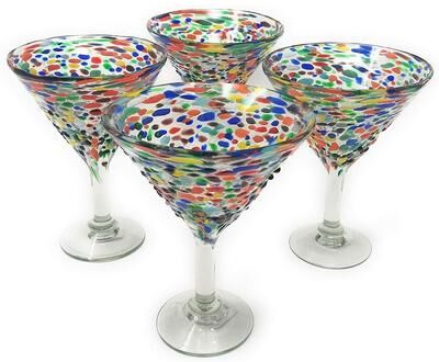 Dos Sueños Mexican Hand Blown Glass - Set of 4 Hand Blown Modern Margarita Glasses - Confetti Rock (12 oz)