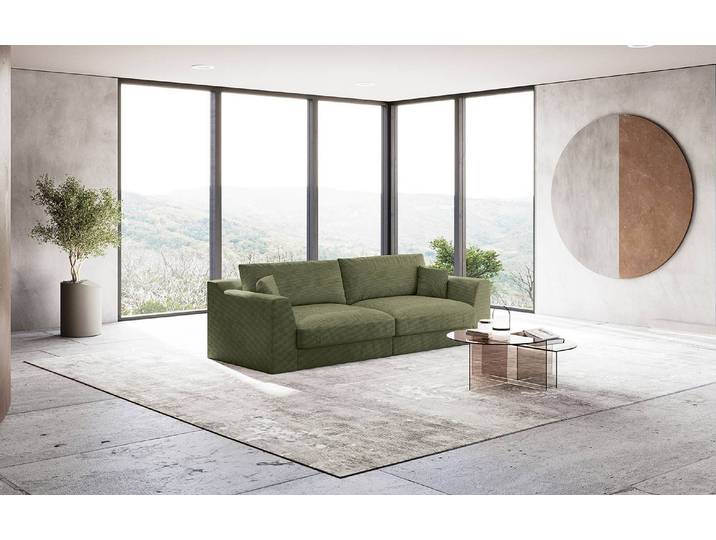 home24 XXL-bank groen/groen corduroy Lizza 274 x 90 x 112cm modern