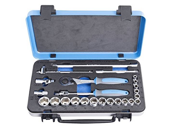 Unior 239A steeksleutelassortiment 3/8 in metalen cassette, zwart
