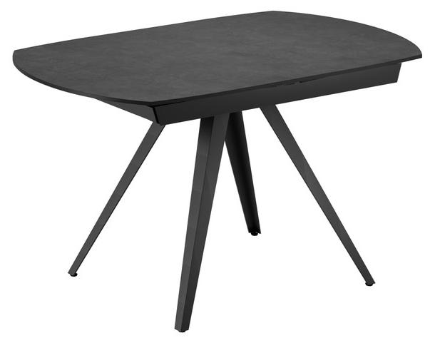 Kyoto 120 Ausziehbarer moderner Tisch aus dunkelgrauer Keramik in Zementoptik mit schwarzem Metallgestell - Möbel im zeitgenössischen Design