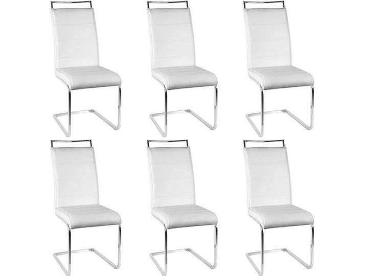 Chaise Salle à Manger en cuir Simili - 6X - Design contemporain - Blanc - Métal chromé