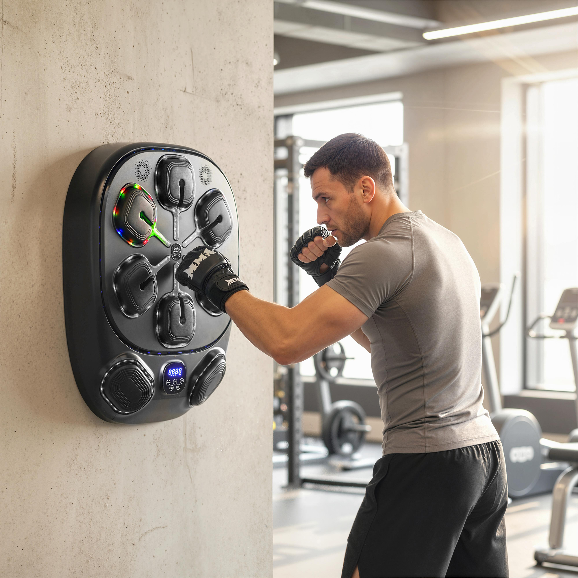 Sportnow Macchina da Boxe Musicale a Parete con 9 Modalità, Luci LED e Connessione Bluetooth, 61x48x11 cm, Nero   Aosom Italy