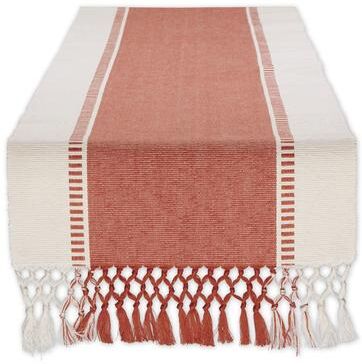 "DII Striped Fringe Ribbed Table Runner 13x72"""