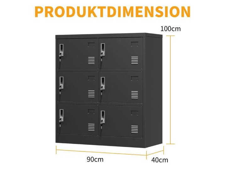 BEL Armoire métallique 6 portes 100x90x40cm noire rangement sécurisé avec fente pour cartes bureau et maison