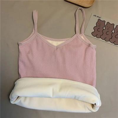 Uplift Essentials Women Winter Warm Velvet Thermal Sleeveless Top Elastic Slim Fit Base Layer pink