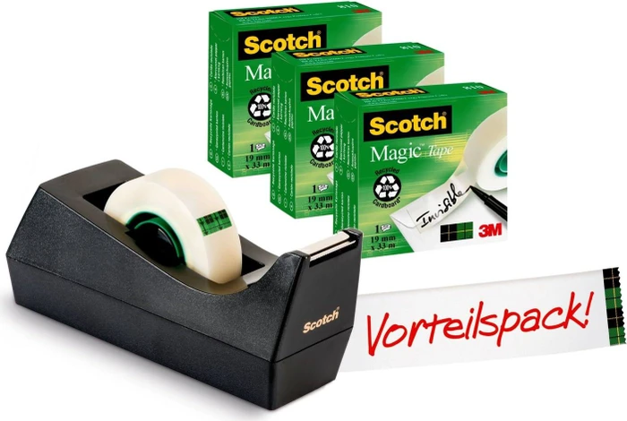 Scotch Tischabroller-Set MagicÖ Tape schwarz + 3 Rollen