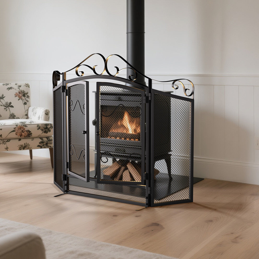 Lark Manor 1 Double Door Iron Fireplace Door Black 84cm H X 114cm W X 16.5cm D
