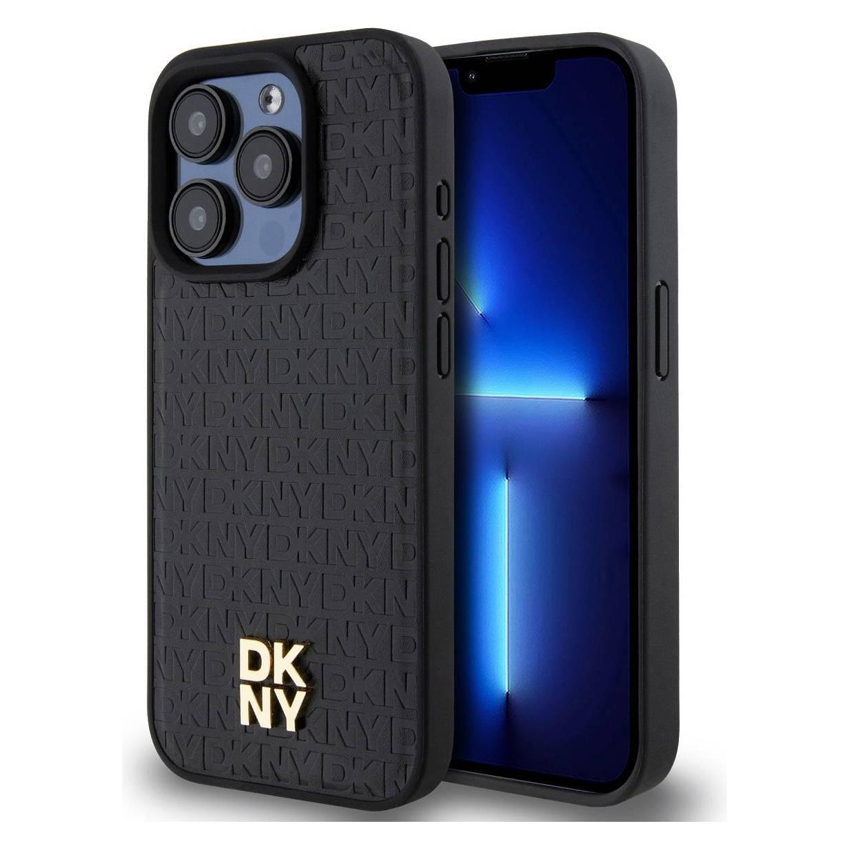 DKNY DKHMP15XPSHRPSK iPhone 15 Pro Max 6.7" czarny/black hardcase Leather Monogram Pattern Metal Log (Apple iPhone 15 Pro Max) (1714462325)