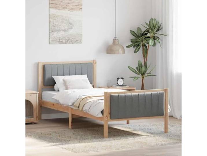 RJPLMFV Bettgestell, Plattform, massives Kiefernholz, 90 x 190 cm, Braun, Grau