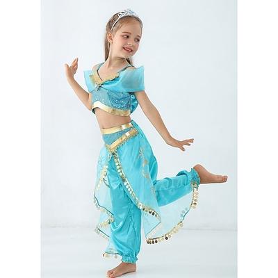 Prinzessin Jasmin Kostüm für Mädchen, Märchen-Thema, Aufführung, Cosplay, Mottoparty, Pailletten, Polyester / Oberteil / Hose