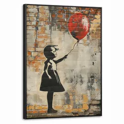 LEINWAND Bilder mit Rahmen - Graffiti - Banksy - Mädchen - Straßenkunst - 50x70