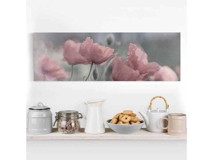 Leinwandbild Malerische Mohnblumen I Leinen Pink 120cm