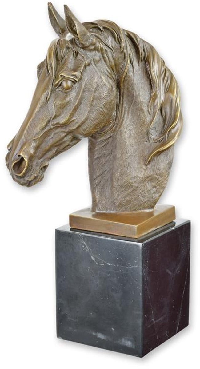 Bronzen sculptuur van een paardenhoofd, Hoogte: 43,5 cm