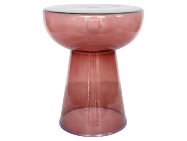 Beistelltisch aus mundgeblasenem Glas, Pilzform, Rosa, 41,5 cm Ein einziges Glasstück, konischer Sockel und breite abgerundete Platte, Tisch neben Sofa oder Frisiertisch