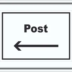 HB-Druck Post Schild mit Text und Richtungspfeil links Annahme Brief Paket waagerecht A5 (148x210mm)