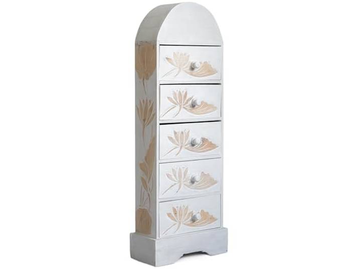 livasia Balinesische Kommode – 33x13x100cm – Vintage Schrank mit Schubladen, gebogen, Wohnzimmer Kommode im Landhausstil aus Albiziaholz, Handgefertigt und Nachhaltig aus Bali (Weiß)