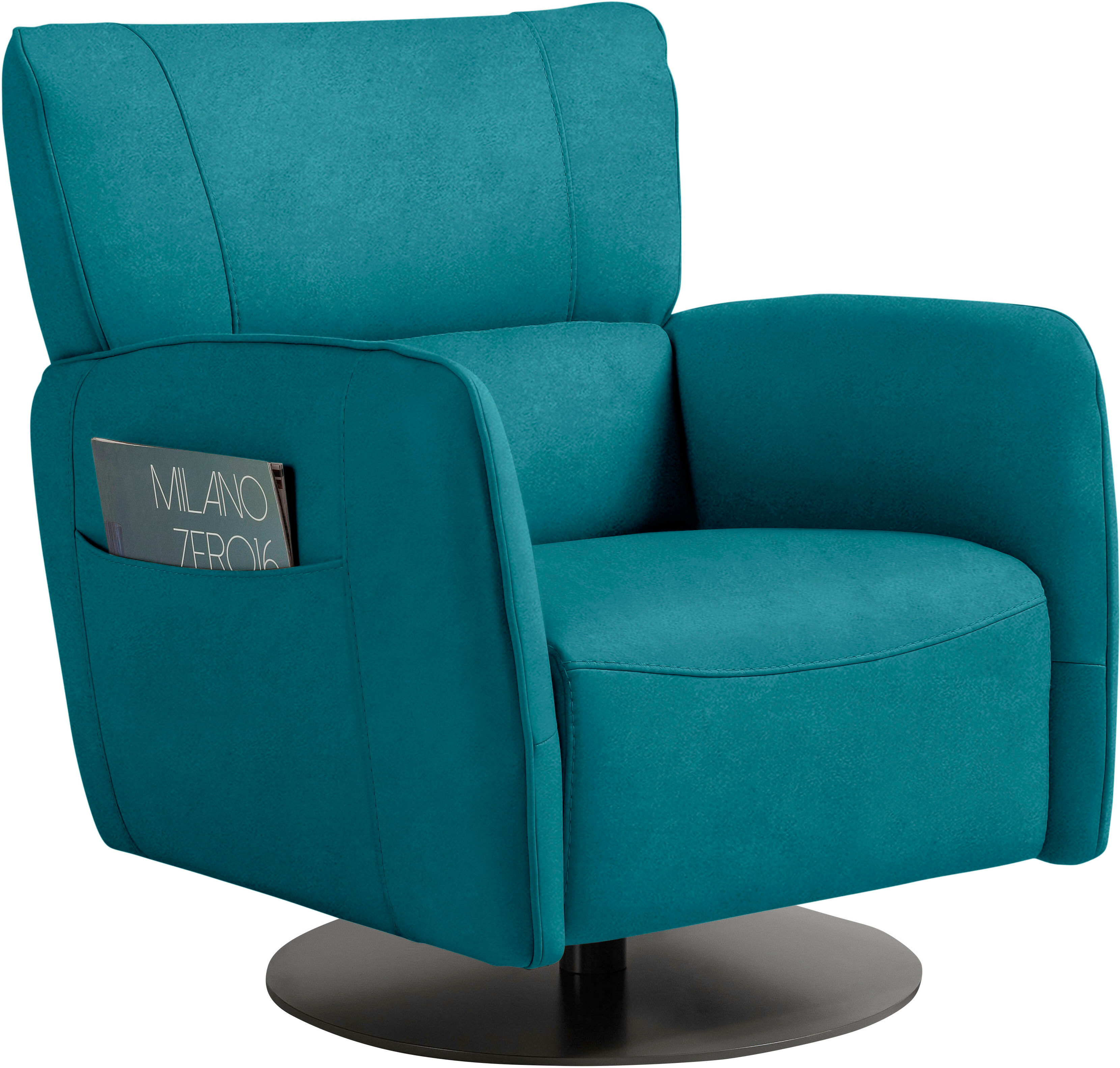 Sessel EGOITALIANO "Honey", blau (teal), B:74cm H:85cm T:85cm, Sessel, Sessel, inkl. seitlicher Einstecktasche, drehbar und mit Wipp-Funktion