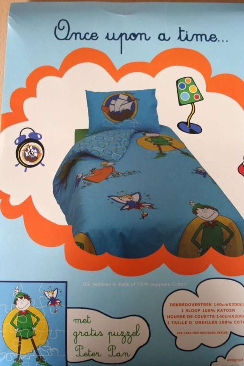Once Upon a Time Peter Pan Dekbedovertrek voor kinderen, Blauw, 140 x 200 cm