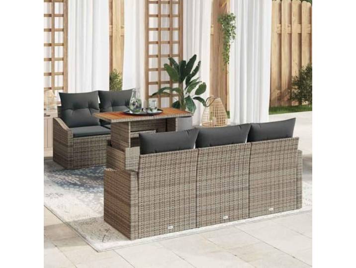 KTHLBRH Modulares Poly-Rattan Garten-Esszimmer-Set mit Kissen, Ergonomische Gartenmöbelgruppe mit Stauraum und Wetterfeste Outdoor-Esstischgruppe in Schwarz und Creme