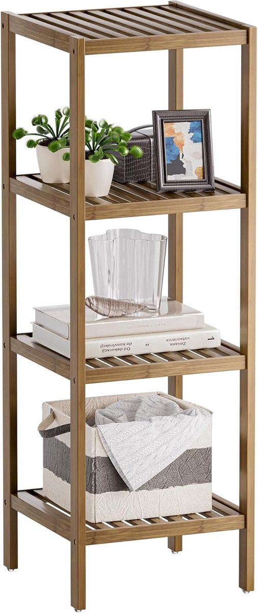 Multifunctionele bamboe badkamerplank met 4 planken - Ruimtebesparende organizer voor badkamer, woonkamer, slaapkamer en keuken