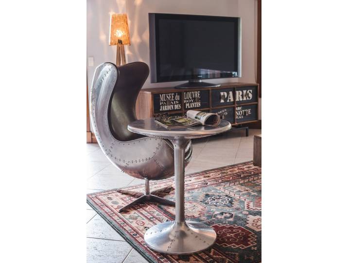 JVmoebel Beistelltisch Aviator Vintage-Cocktailtisch aus Aluminium in Silber (1-St), Made in Europa