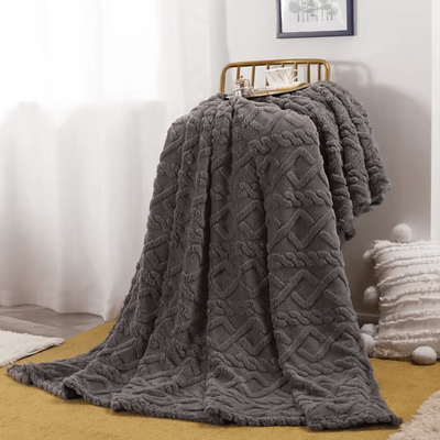 Inspire Curations Embossed Plush Flannel Throw Blanket grey