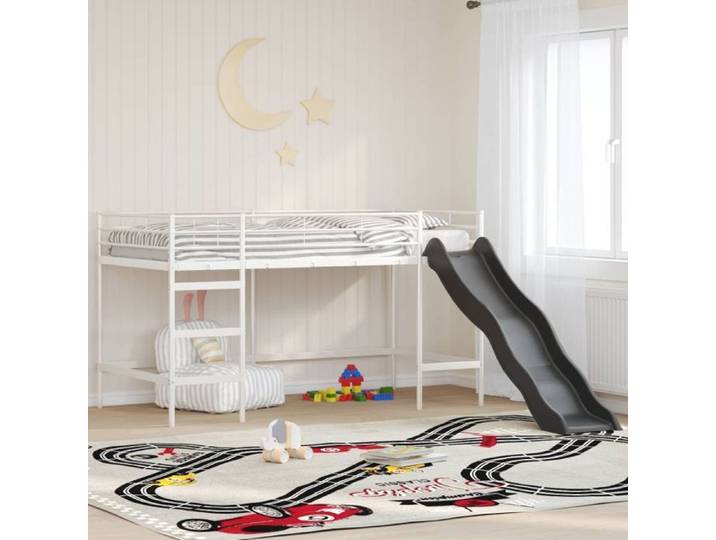 Lits superposes Vidaxl Lit superposé pour enfants avec toboggan Blanc et anthracite