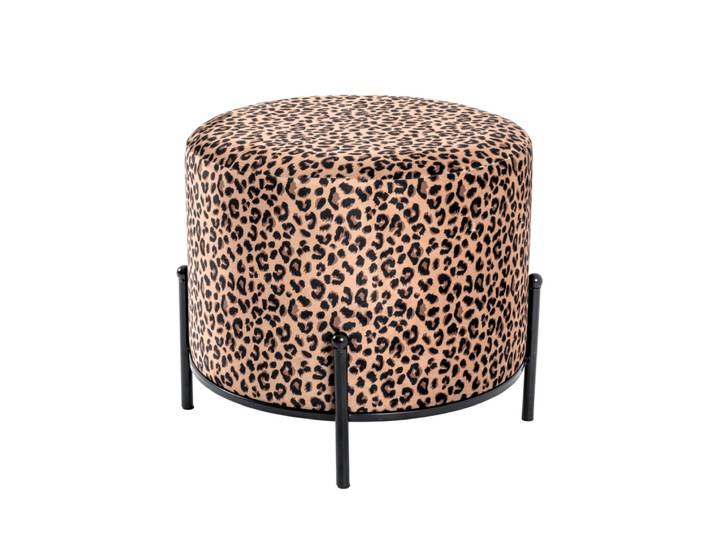 Hocker rund 48 cm Schwarz/ Leopardenmuster